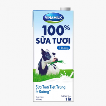 Sữa tươi tiệt trùng 100% Ít đường- Hộp 1L