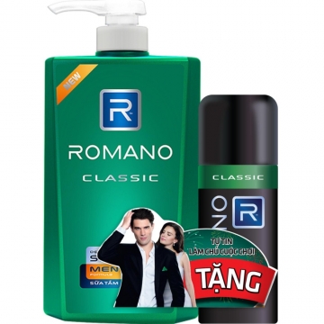 Sữa Tắm Cao Cấp Romano Classic 650g + Tặng Xịt ngăn Mùi Romano Classic 125ml