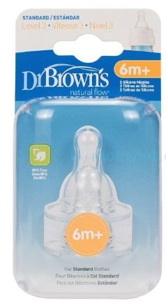 Hộp 2 Núm Ty Silicone Dr Brown's Cổ thường 3( 6M+)