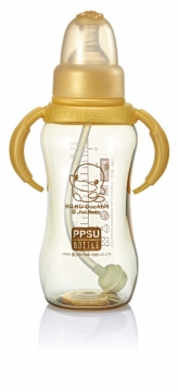 Bình sữa Kuku cổ thường nhựa PPSU có tay cầm 280ml