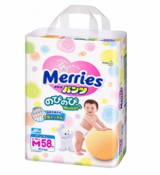 Tã quần Merries size M cho bé 6 - 10kg (58 miếng)