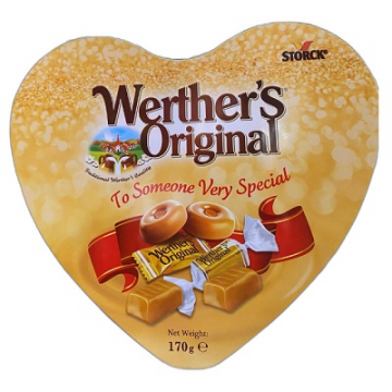 Kẹo mềm Chocolate Werther hộp thiếc trái tim 170g